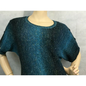 Dressbarn Kint Sweater Size P/M 3/4 Sleeve Blue Greenish Buttons Pullover